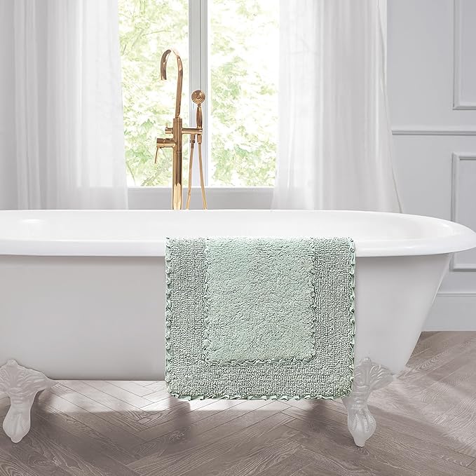 Laura Ashley Ruffle Border 100% Cotton Bath Rug, Green, 20"x 34"