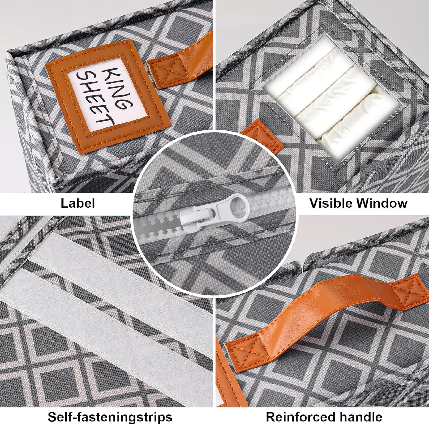 6 Pack Bed Sheet Organizers and Storage, (King & Queen Size) Sheet Organizer for Linen Closet, Foldable Bedding Storage Box with Window for Bedsheets, Duvet Cover and Pillowcase (Dark Grey 6 Pack)