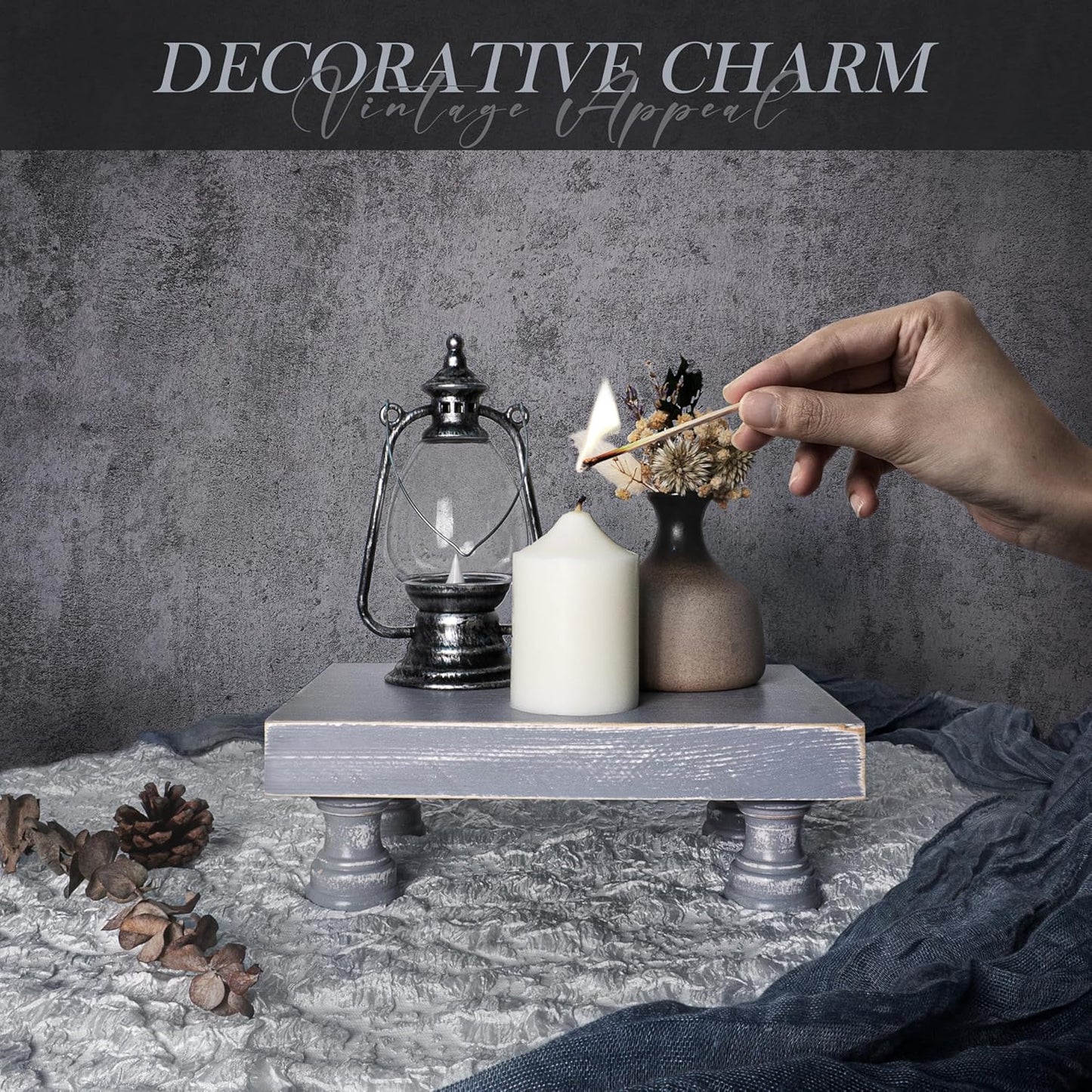 EOSAHR Pine Wood Risers for Decor for Kitchen Sink & Small Vanity - Versatile Risers Display Stands for Bathroom Decor - Chic Sponge Holder and Perfume Organizer (Gray, 8.5")