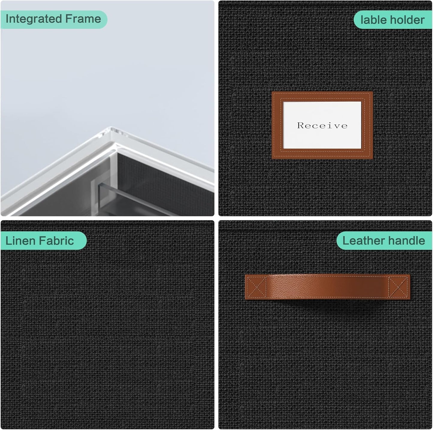 File Organizer Box with Lid File Box for Hanging Decorative File Organizer with One-Piece Integrated Plastic Slide Rail (Black, 13.2x10.1x10.1inch(2pack))