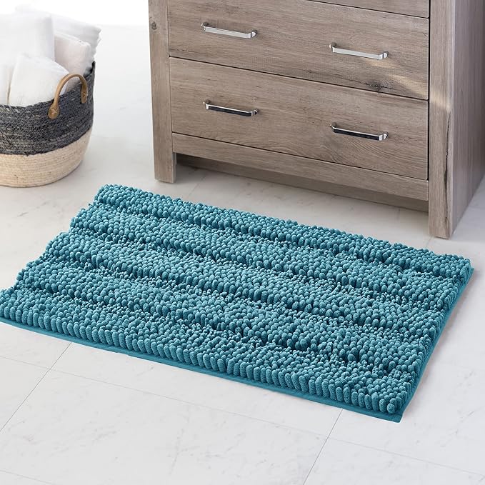 KGORGE Chenille Kitchen Rugs - Non-Slip Water Absorbent Floor Mats for Bathroom Toilet Shower Easy Wash Super Soft Quick Dry Area Carpet Rug, Bluish Green, 20" W x 32" L, 1Pc