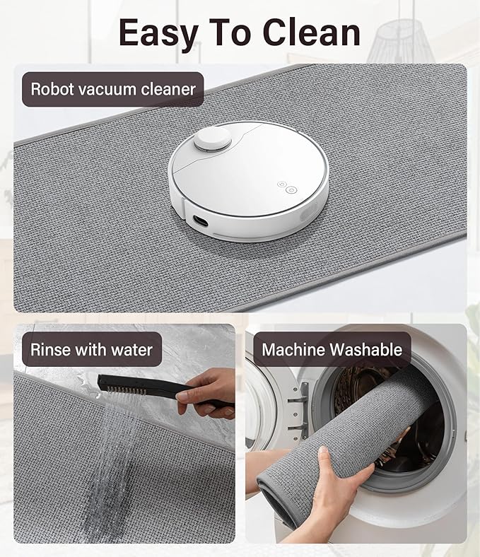 YIHOUSE Bathroom Rugs Mat Contour 16x24, Non Slip Quick Dry Bath Mats for Bathroom Absorbent Ultra Thin Bath Rugs Machine Washable Fit Under Door for Sink, Cabinet, Laundry (Grey, 16"x24"-U)