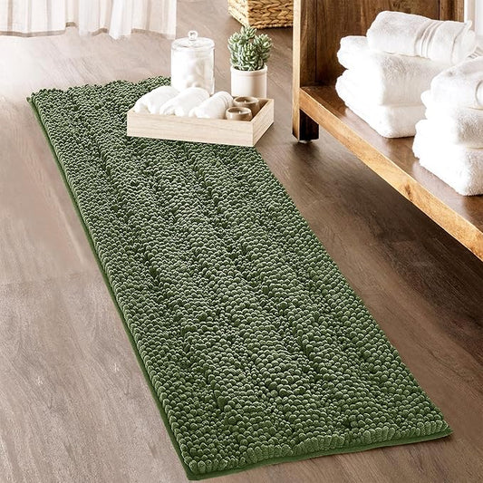 KGORGE Bath Mat for Bathroom Soft Non-Slip Rugs 60" x 24" Cozy Shaggy Durable Thick Chenille Rugs Water Absorbent Quick Drying Shower Carpet for Toilet, Sage Green, 1 Pc