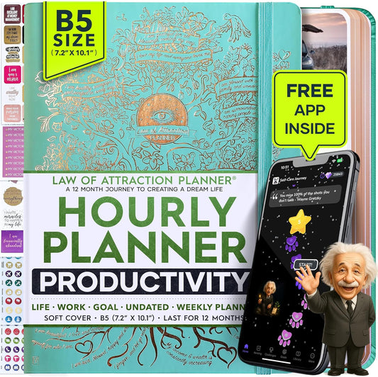 Law of Attraction Planner – Undated Hourly, Weekly & Monthly Goal Setting Planner, 12-Month to Increase Productivity | Life & Gratitude Journal, Include Foldable Vision Board, Gift Box & Stickers