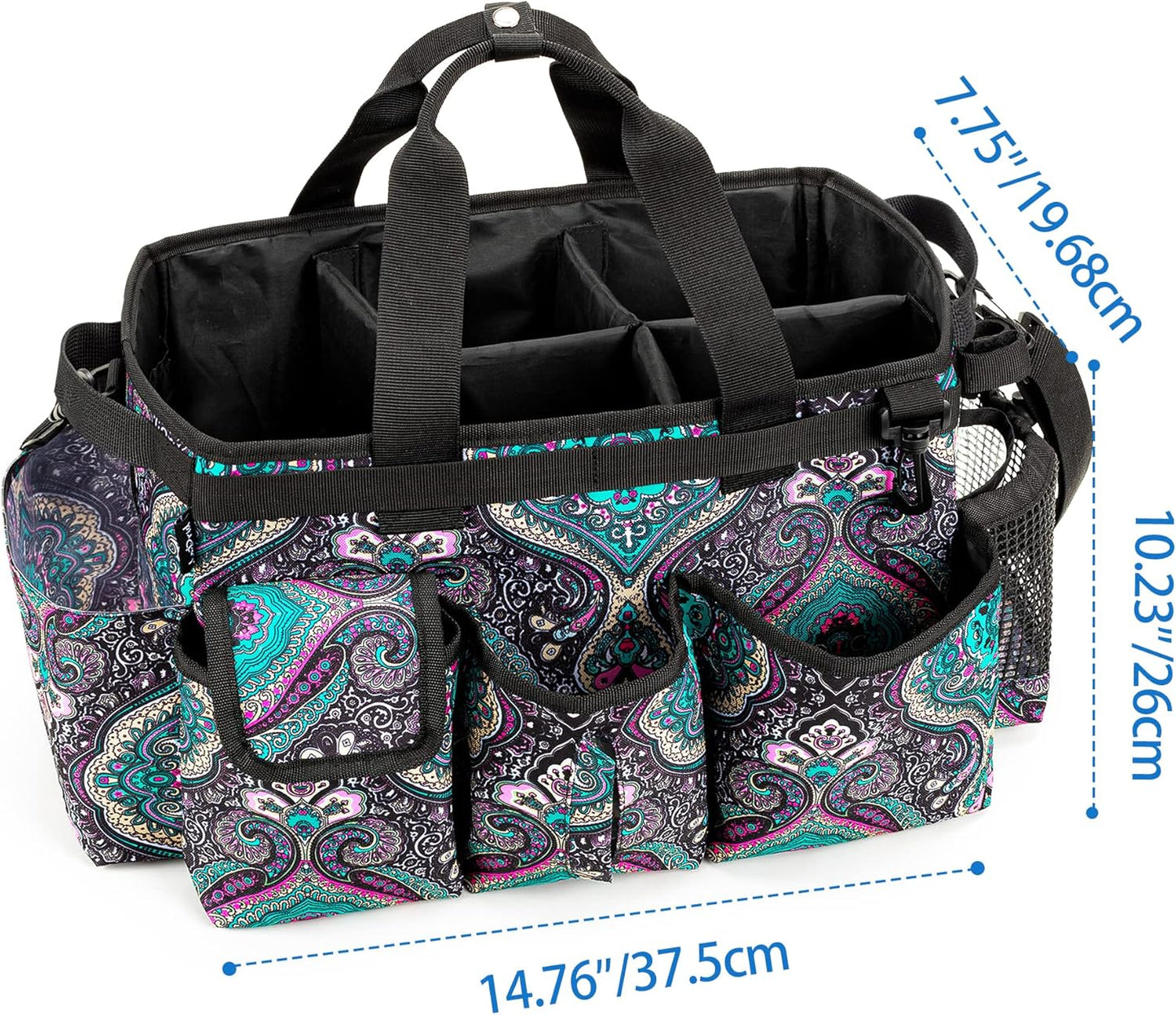 LoDrid Large Wearable Cleaning Caddy Bag with Detachable Divider, Cleaning Supply Tote Organizer with Handles and Adjustable Shoulder Strap for Cleaners & Housekeepers, Totem