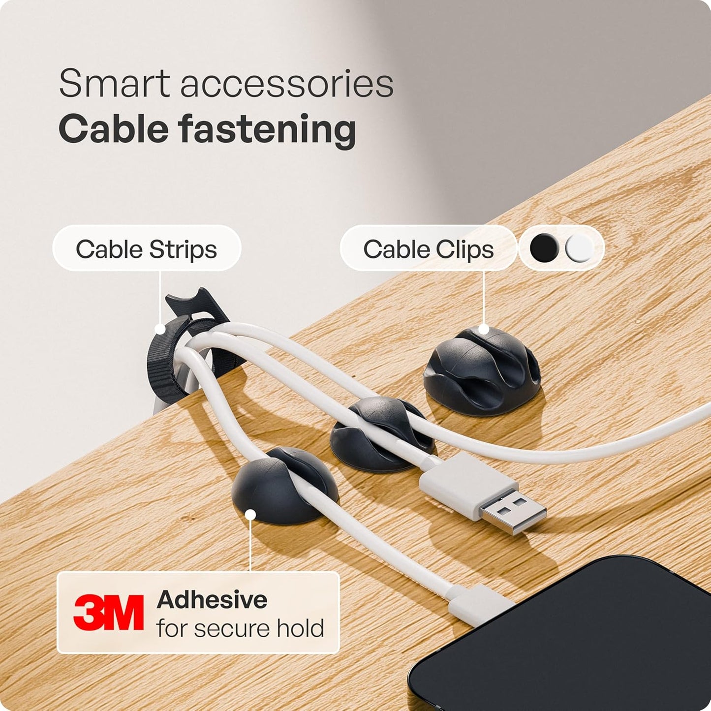 PAMO Cable Management Under Desk for Easy mounting Under-Table I Set of 3 - with 10X Cable Ties I Desk Organizer for Office/Home Office Table Thoughtful Cable Tray Holder