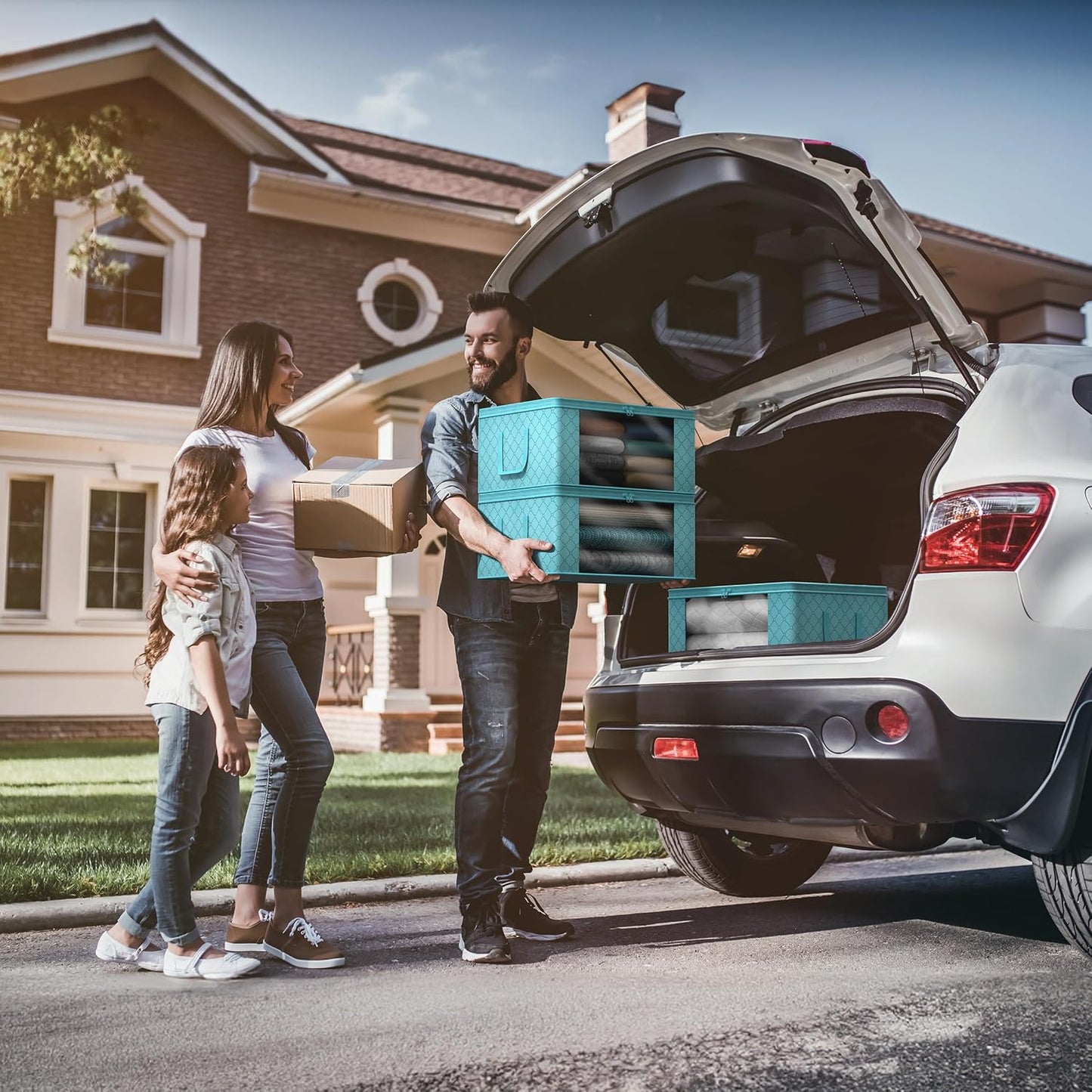 Sorbus Medium Clothes Storage Bags - Foldable Blanket Storage Bins for Organizing Bedroom, Closet, Clothing, Comforter, Organization with Clear Window, Lids and Carry Handles - Set of 9