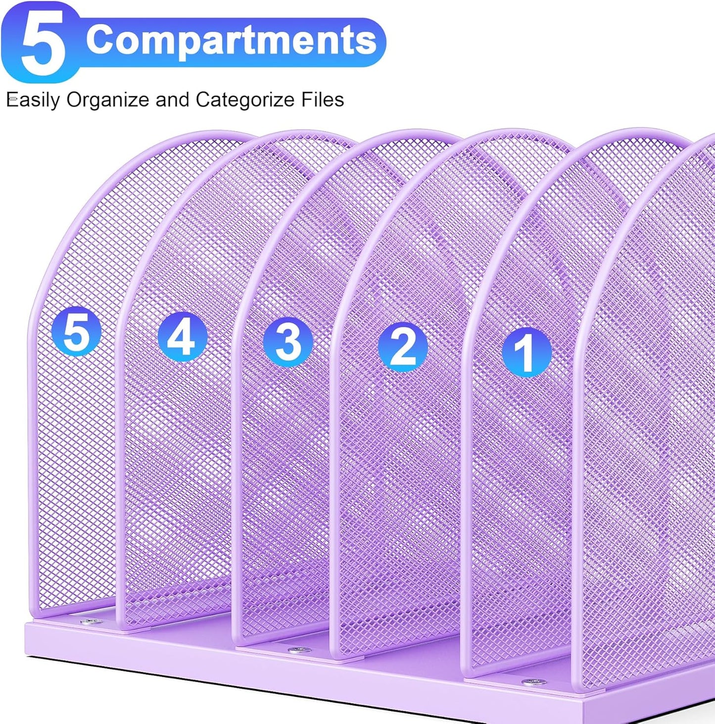 gianotter Desktop File Organizer, Desk Organizer with 5 Compartments, Paper Organizer for Desk, Workspace Organizers for Office Supplies (Purple)
