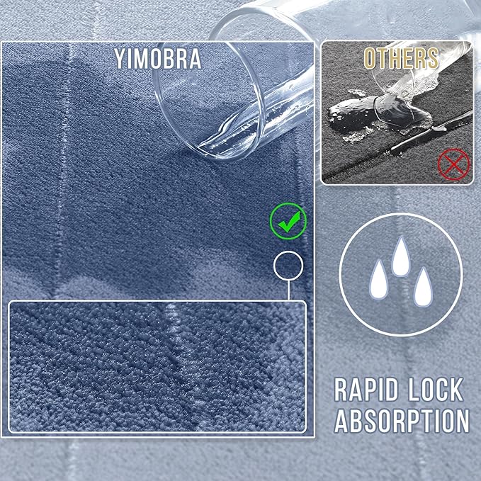 Yimobra Memory Foam Bath Mat, Super Soft Absorbent Bathroom Rug Non Slip, Quick Dry, Machine Washable Floor Carpet for Tub Shower, Home Decor Accessories, 24x17, Denim Blue