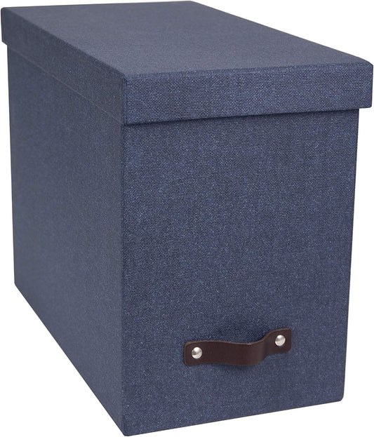 Bigso John Desktop File Box | File Storage Box and Document Organizer for Important Paperwork | Durable Hanging File Box with a Lid and Leather Handle | 7.4’’ x 13’’ x 10.4’’ | Blue