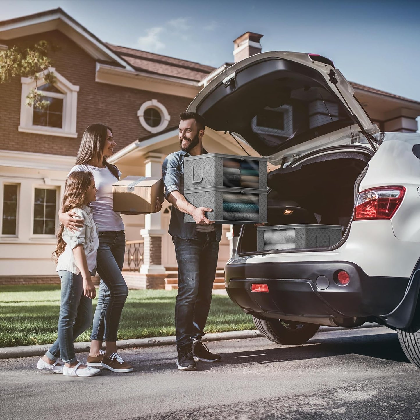 Sorbus Medium Clothes Storage Bags - Foldable Blanket Storage Bins for Organizing Bedroom, Closet, Clothing, Comforter, Organization with Clear Window, Lids and Carry Handles - Set of 8