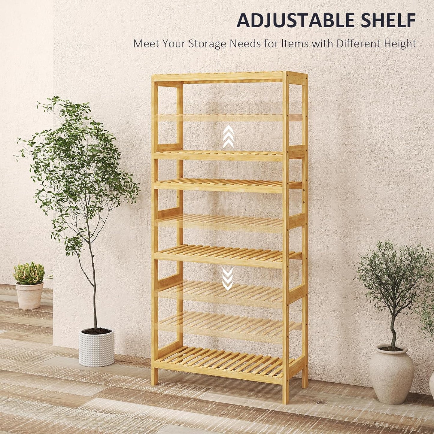 Bamboo Shelf,Bamboo Shelf Stand Utility Storage Shelf Multifunctional Bathroom Kitchen Living Room Holder Plant Flower Stand (5-Tier)