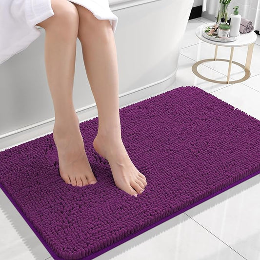 OLANLY Bathroom Rugs 24x16, Extra Soft Absorbent Chenille Bath Rugs, Rubber Backing Quick Dry, Machine Washable Bath Mats for Bathroom Floor, Tub and Shower, Home Decor Accessories, Purple