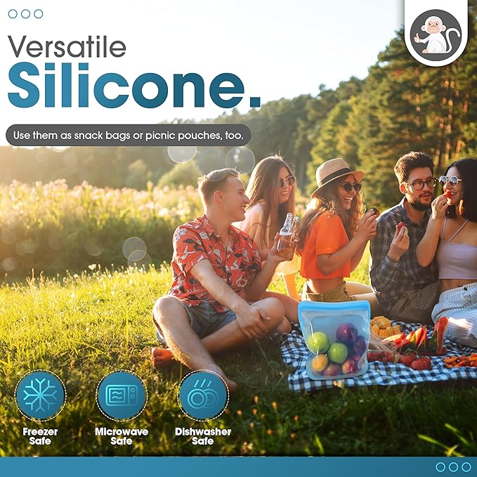 135oz. XXL Reusable Silicone Bag - 1 Gallon Freezer Bags for Food Storage, Meal Prep, Zero Waste, Kitchen Organization, Sous Vide, and Freezer Safe Containers (Extra Large, Blue)