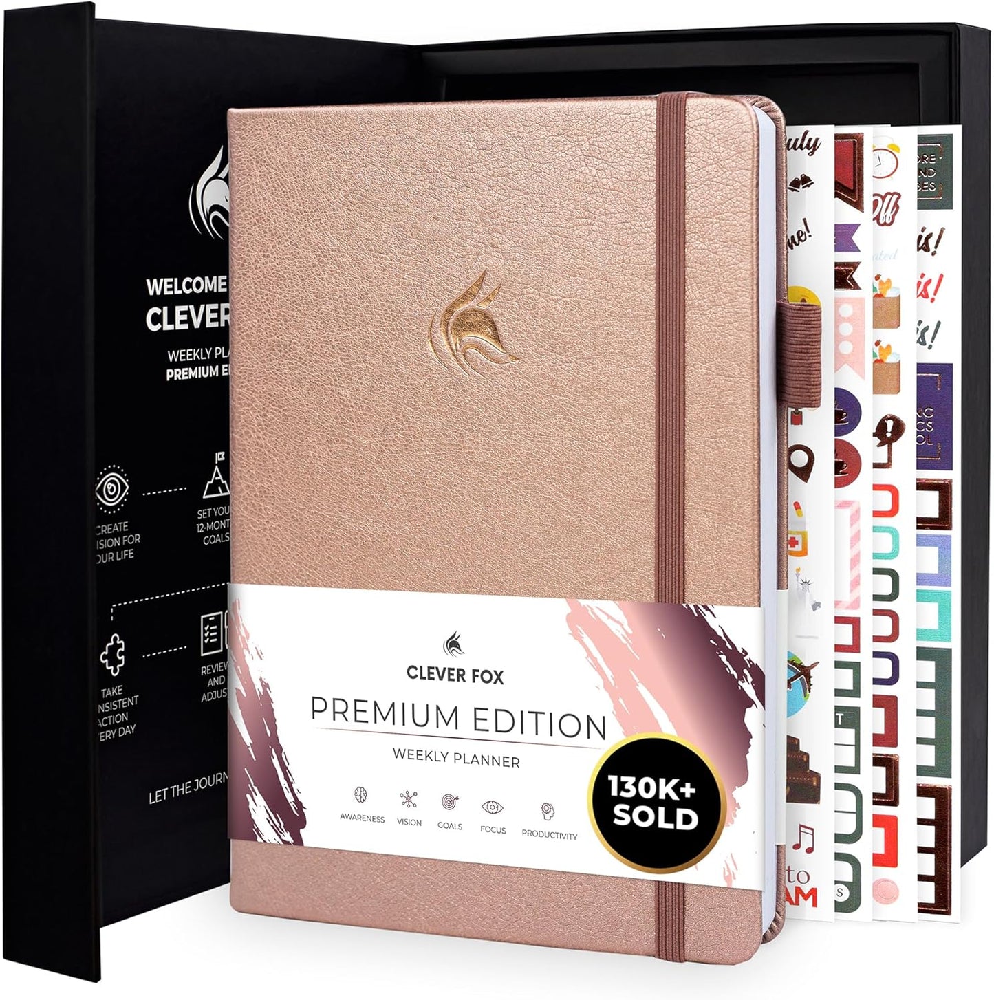 Clever Fox Planner Premium Edition – Undated Luxurious Weekly & Monthly Planner to Increase Productivity and Hit Your Goals – Organizer – Start Anytime, A5, Lasts 1 Year, Rose Gold (Weekly)