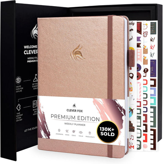 Clever Fox Planner Premium Edition – Undated Luxurious Weekly & Monthly Planner to Increase Productivity and Hit Your Goals – Organizer – Start Anytime, A5, Lasts 1 Year, Rose Gold (Weekly)