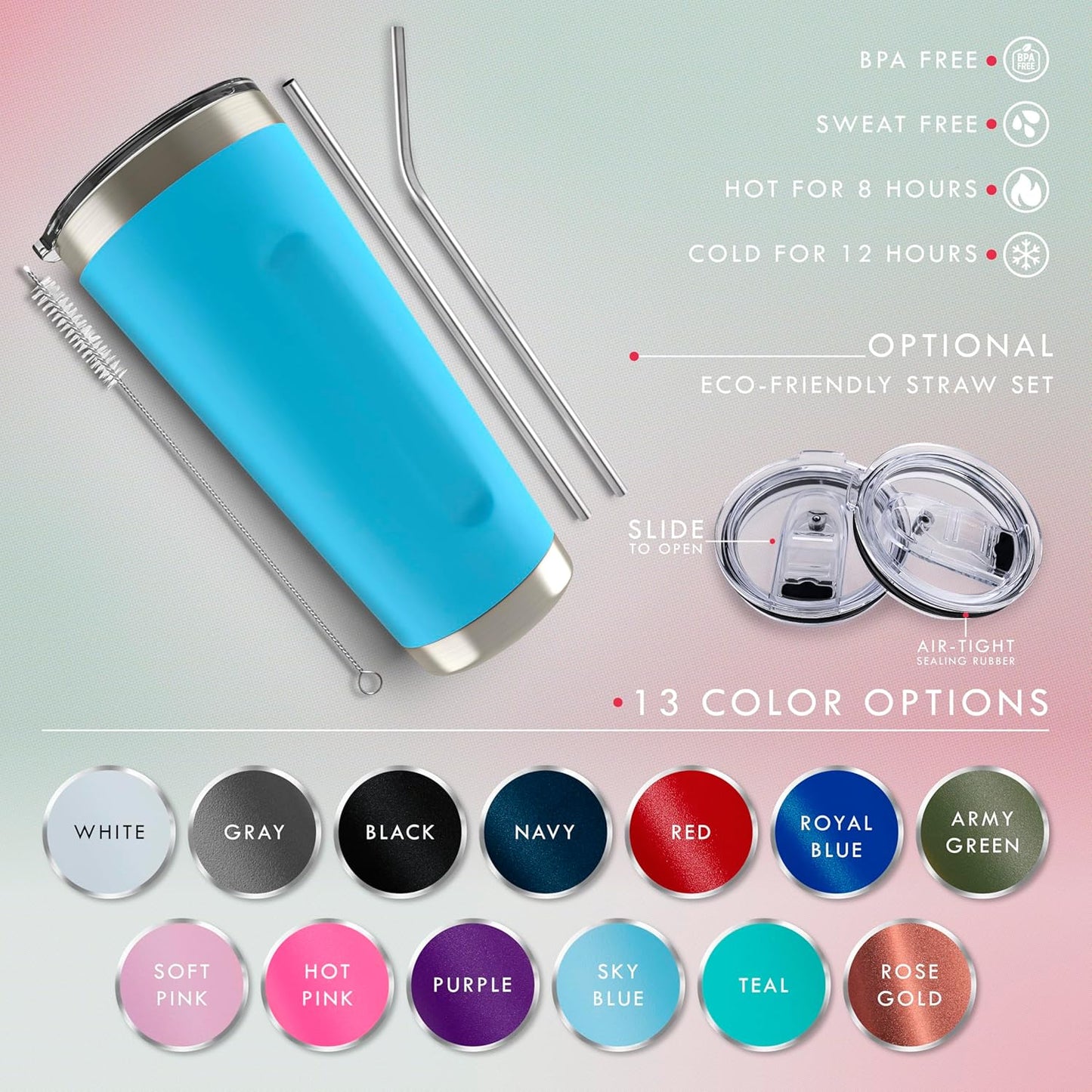 Be Burgundy Personalized Tumbler with Engraved Name - 12 Designs, 20 Oz Coffee Tumbler with Slider Lid, Teal, Double Wall Insulated Tumbler- Gift for Women, Mom, Personalized Gifts for Women