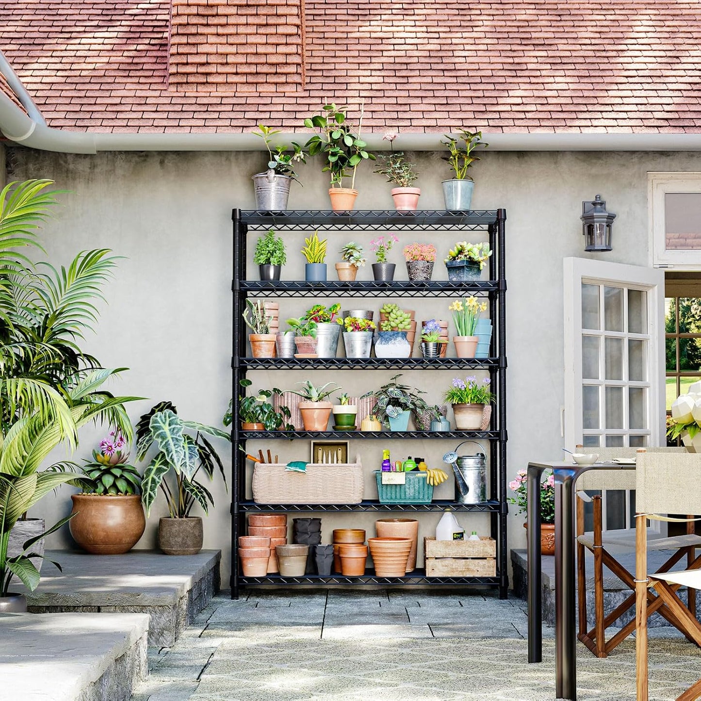 IZEUK 6-Tier Heavy Duty Metal Wire Shelving Unit, Adjustable Storage Rack Organizer for Garage, Kitchen, Office, Basement, Warehouse (Black, 17.7" D x 47.2" W x 82.7" H)