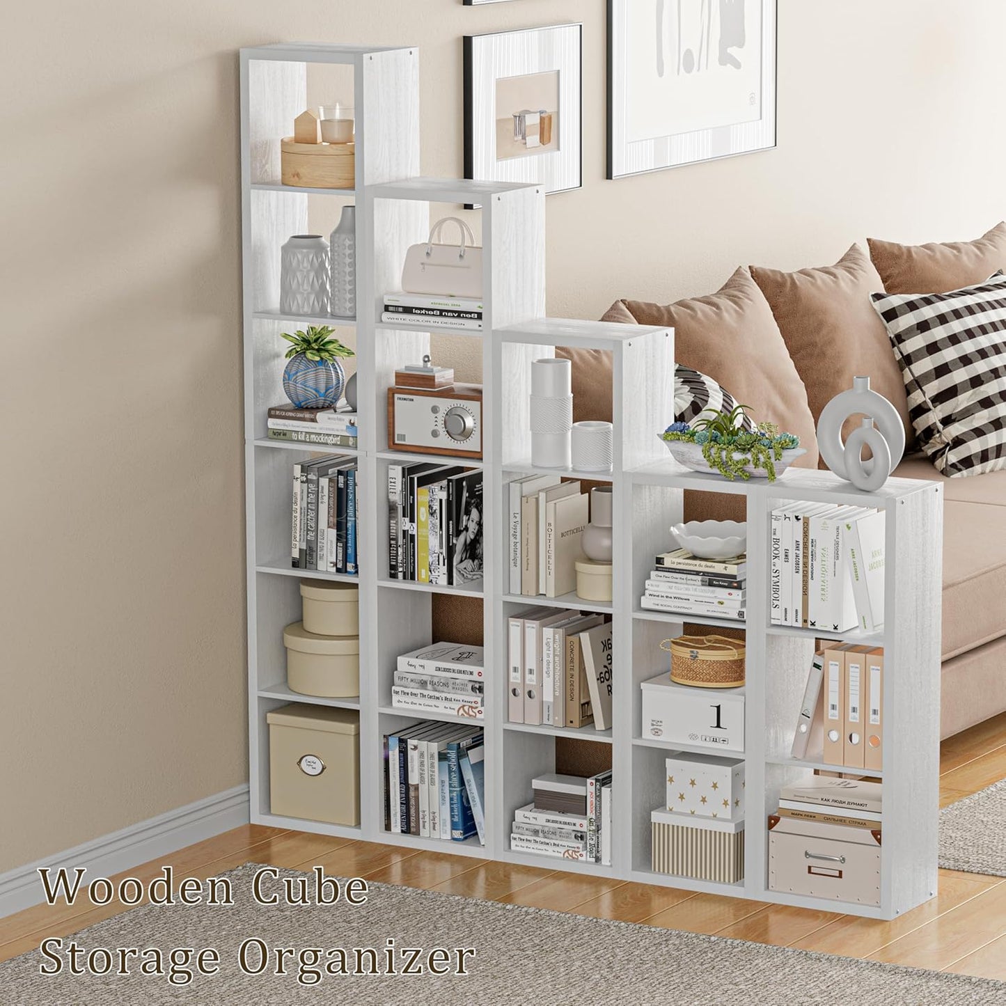 Cube Storage Organizer Bookcase, 3 Tier Decorative 11 inch Open Back Cubical Shelf with Thickened Border, Display Bookshelf for Living Room, Home Office, Sturdy Room (White, 3 Cube)