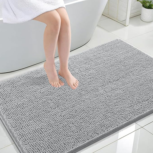 OLANLY Bathroom Rugs 44x32, Extra Soft Absorbent Chenille Bath Rugs, Rubber Backing Quick Dry, Machine Washable Bath Mats for Bathroom Floor, Tub and Shower, Home Decor Accessories, Light Grey