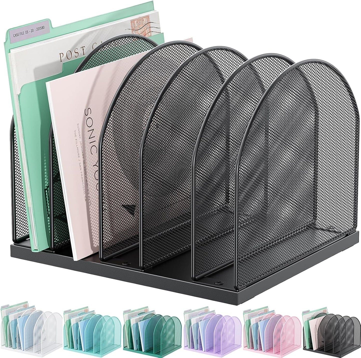 gianotter Desktop File Organizer, Desk Organizer with 5 Compartments, Paper Organizer for Desk, Workspace Organizers for Office Supplies (Black)