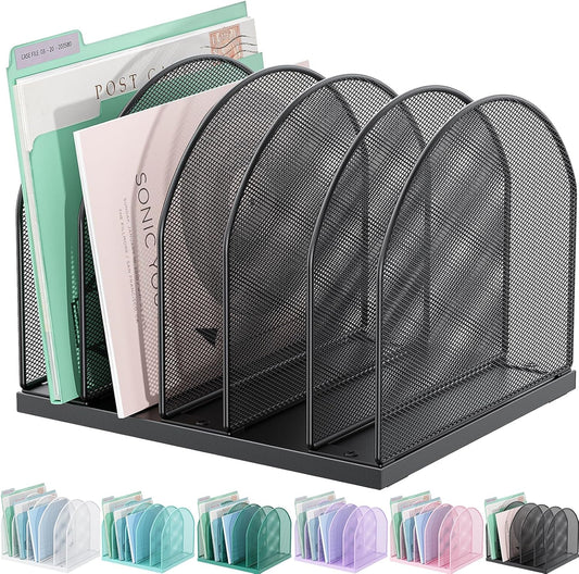 gianotter Desktop File Organizer, Desk Organizer with 5 Compartments, Paper Organizer for Desk, Workspace Organizers for Office Supplies (Black)