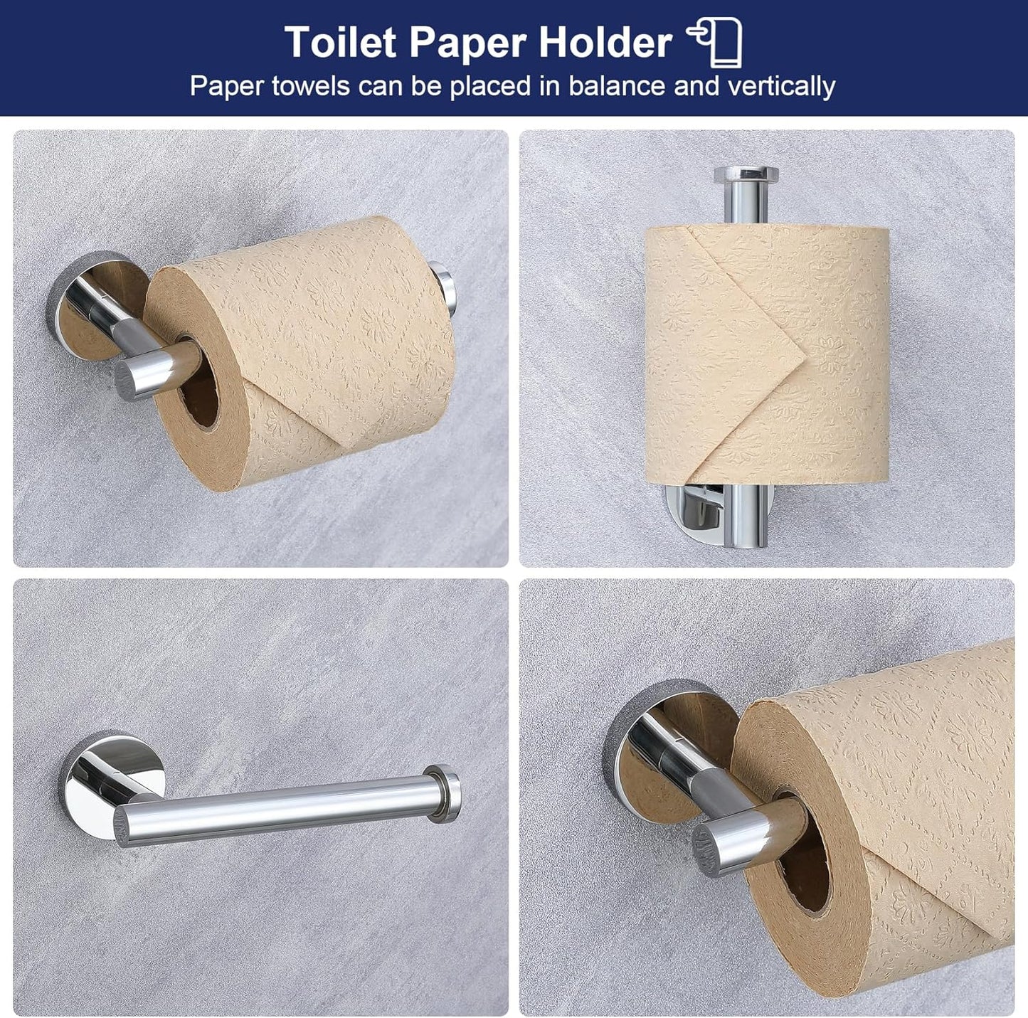 5 Pieces Bathroom Hardware Set, 23.6-inch+15.35-inch Bathroom Towel bar SUS304 Stainless Steel Bathroom Towel Bar Set Polished Chrome