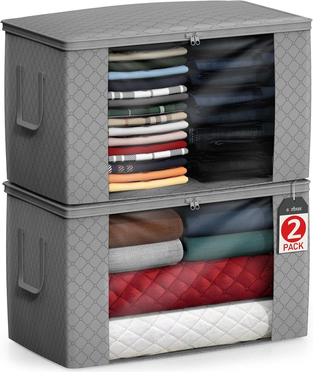 Sorbus Foldable Storage Bag Organizers, Large Clear Window & Carry Handles, Great for Clothes, Blankets, Closets, Bedrooms, and more