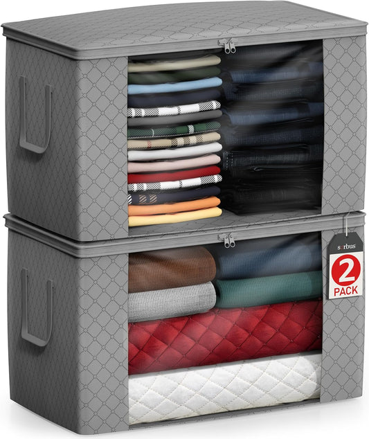 Sorbus Foldable Storage Bag Organizers, Large Clear Window & Carry Handles, Great for Clothes, Blankets, Closets, Bedrooms, and more