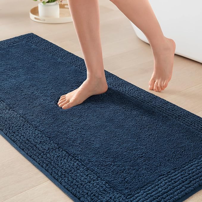 Madison Park Splendor Reversible 100% Cotton Tufted Bathroom Rug-3000 GSM Hotel Quality Luxurious Plush Medium Pile Bath Mat Absorbent, Quick Dry, Shower Room Décor, 24x60 Navy