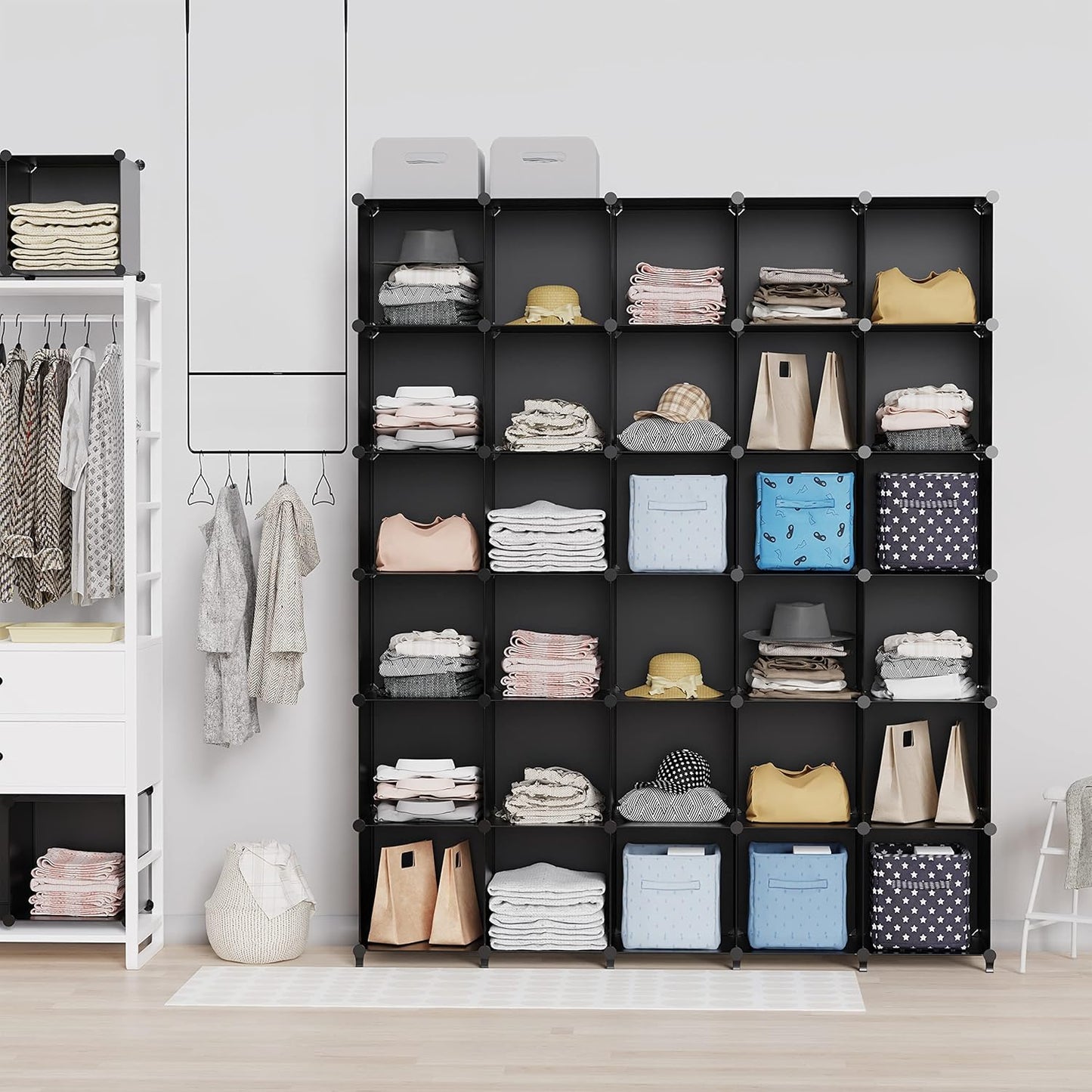 HOMIDEC Closet Organizers and Storage, 16 Cube Storage Organizer, Closet Organizer Bookshelf Cubes Shelves for Clothes, Bedroom, Kids Room, Bathroom, Wardrobe, Garment Racks, Black