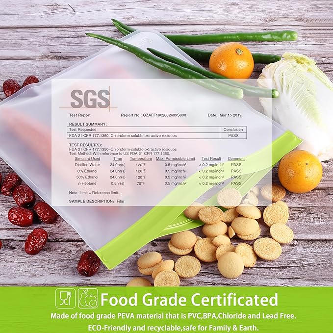 SPLF 12 Pack Dishwasher Safe Reusable Bags, Leakproof Reusable Freezer Bags, BPA Free Food Storage Bags for Lunch, Meal Prep, Marinate, Veggies, Travel - 2 Gallon 5 Sandwich 5 Snack