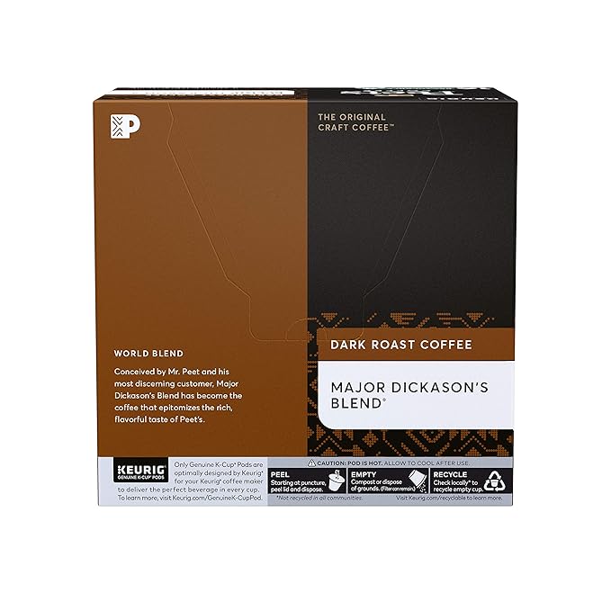 Peet’s Coffee Major Dickason's Blend K-Cup Coffee Pods for Keurig Brewers, Dark Roast, 16 Pods