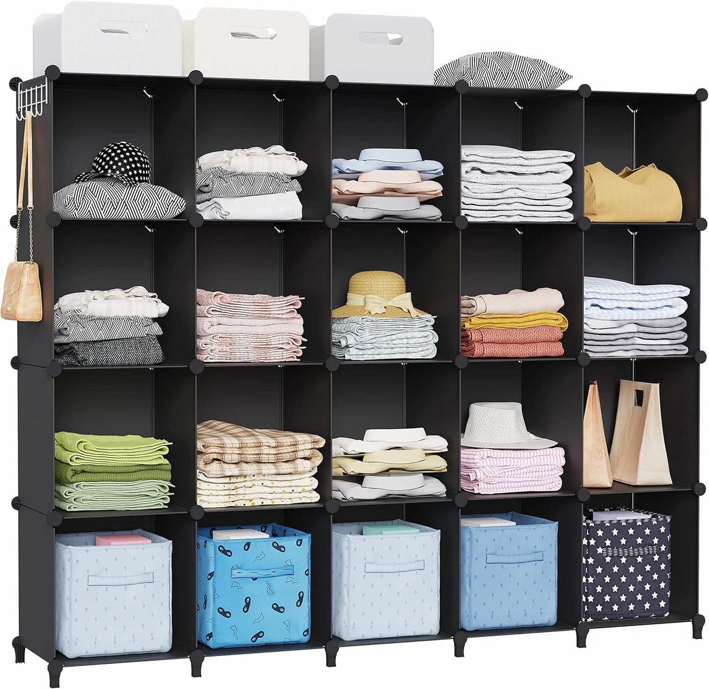 HOMIDEC 20 Black Cube Storage Organizer, Modular Storage Shelf with Hammer, Cubes Storage Bin Cabinet Closet Bookshelf for Living Room, Bedroom, Office, Each Cube Size 11.8 x 11.8 inch