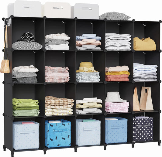 HOMIDEC 20 Black Cube Storage Organizer, Modular Storage Shelf with Hammer, Cubes Storage Bin Cabinet Closet Bookshelf for Living Room, Bedroom, Office, Each Cube Size 11.8 x 11.8 inch
