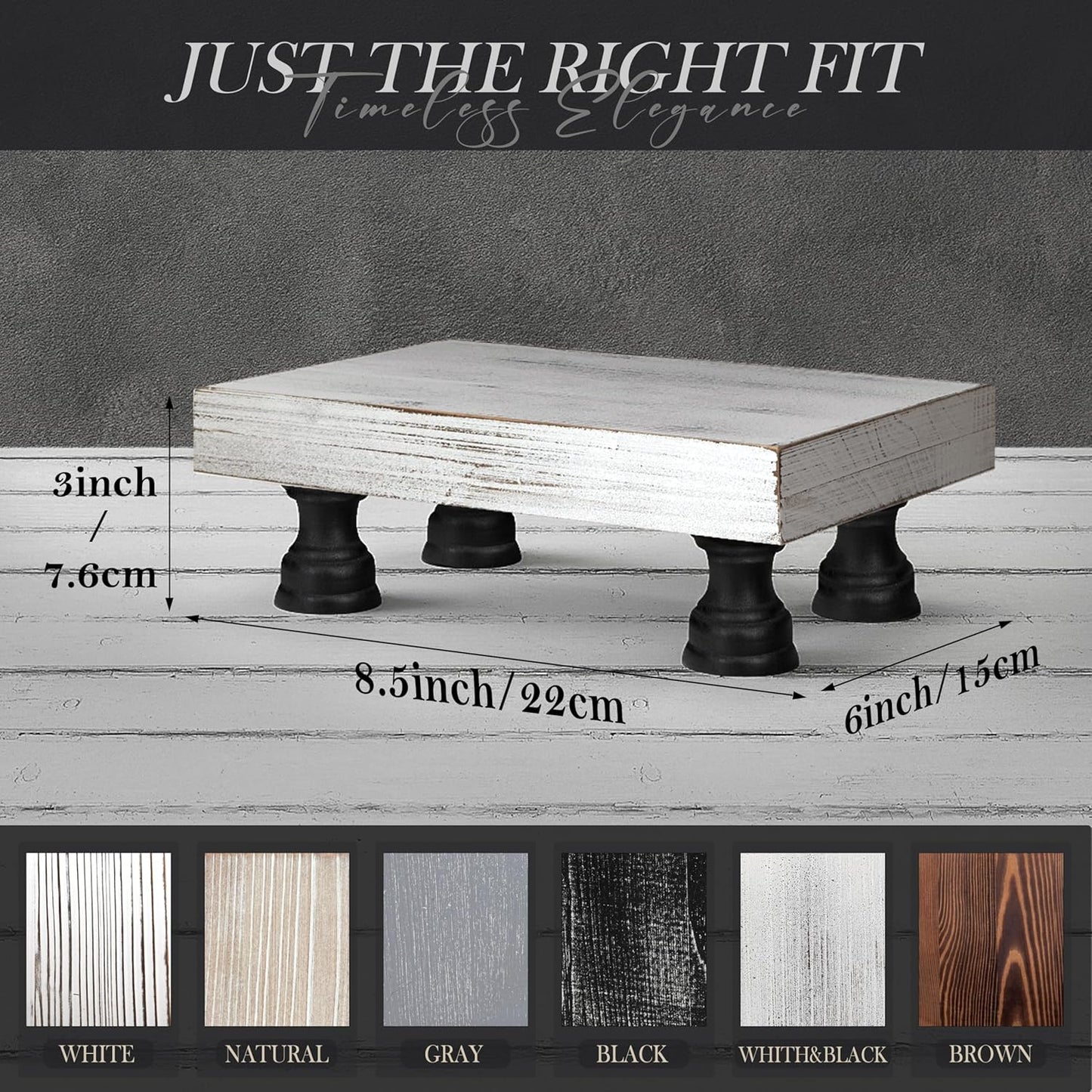 EOSAHR Farmhouse Fir Wood Risers for Decor for Kitchen Sink & Small Vanity - Risers Display Stands for Coffee Table - Double as Sponge Holder & Plant Stand (Black & White, 8.5")