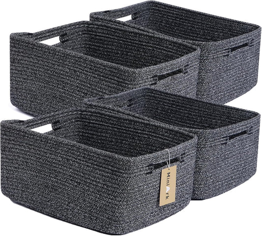 Large Storage Baskets for Organizing, Closet Shelf Baskets for Clothes Blanket Towels, Baby Nursery, Toy Bins Box, Woven Rope Baskets, 17 x 13 x 7.5”, 4 Packs Dark Gray