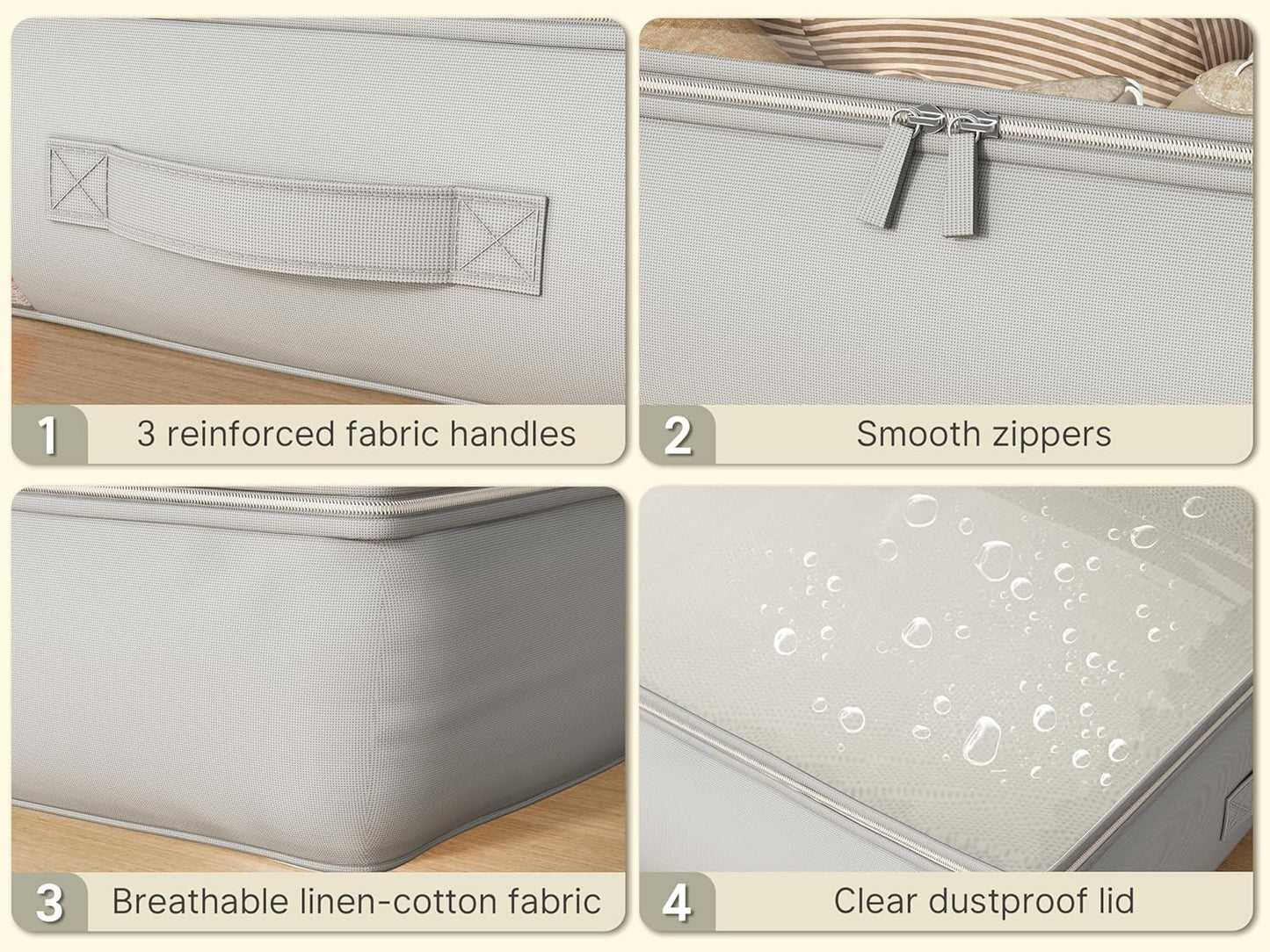 Under Bed Storage Containers with Window, Closet Organizers and Storage Bags, Foldable Underbed Storage Bags for Blankets, Clothing, Comforter, Linen Sheets, Wrapping Paper, 3 Pack, Grey