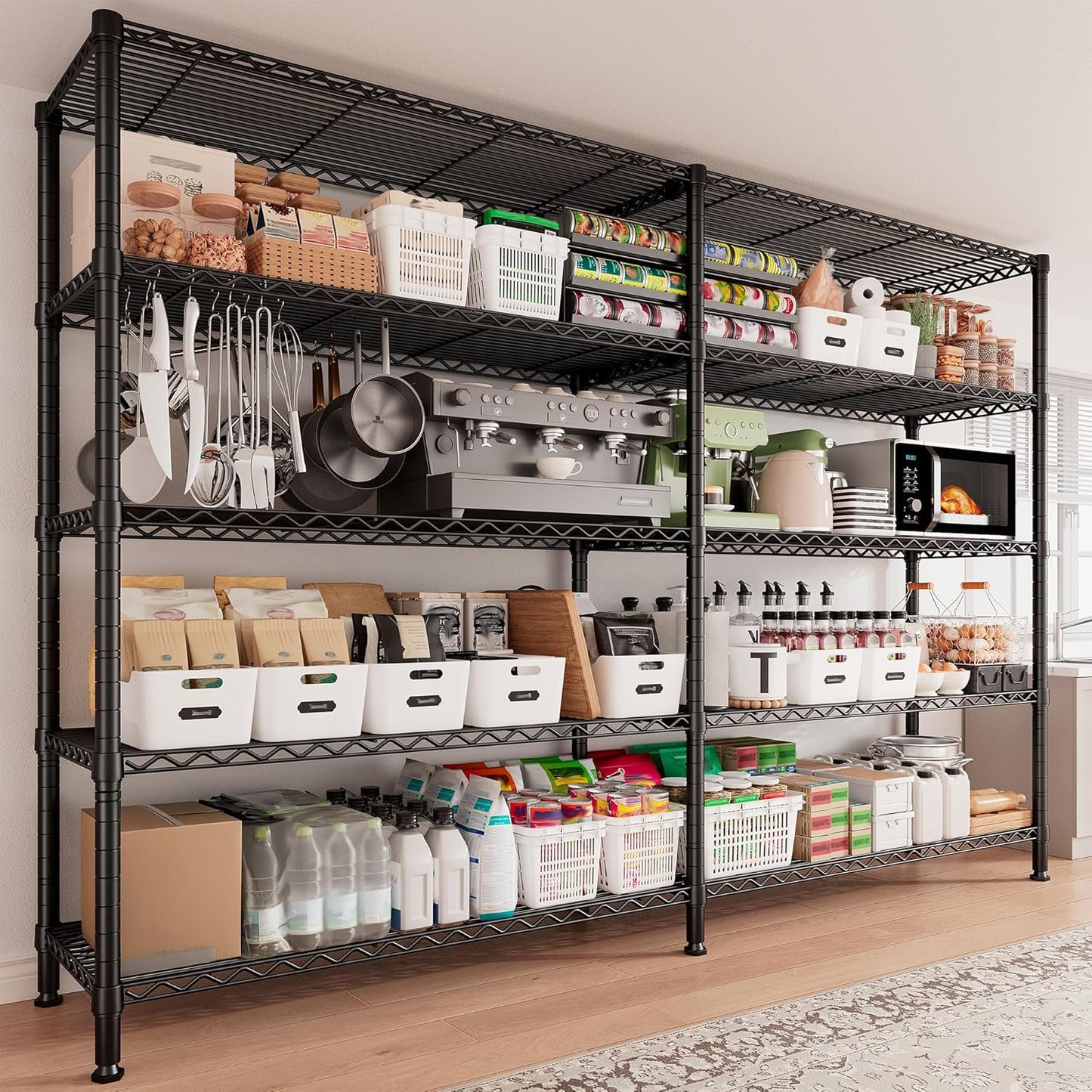 REIBII 1600LBS Storage Shelves 69.8''W Metal Shelving 5 Tier Wire Shelving Unit,Pantry Shelves Kitchen Shelves Adjustable Wire Commercial Shelf for Garage Storage Shelves, 69.8" Wx15.8 Dx72.4 H, Black