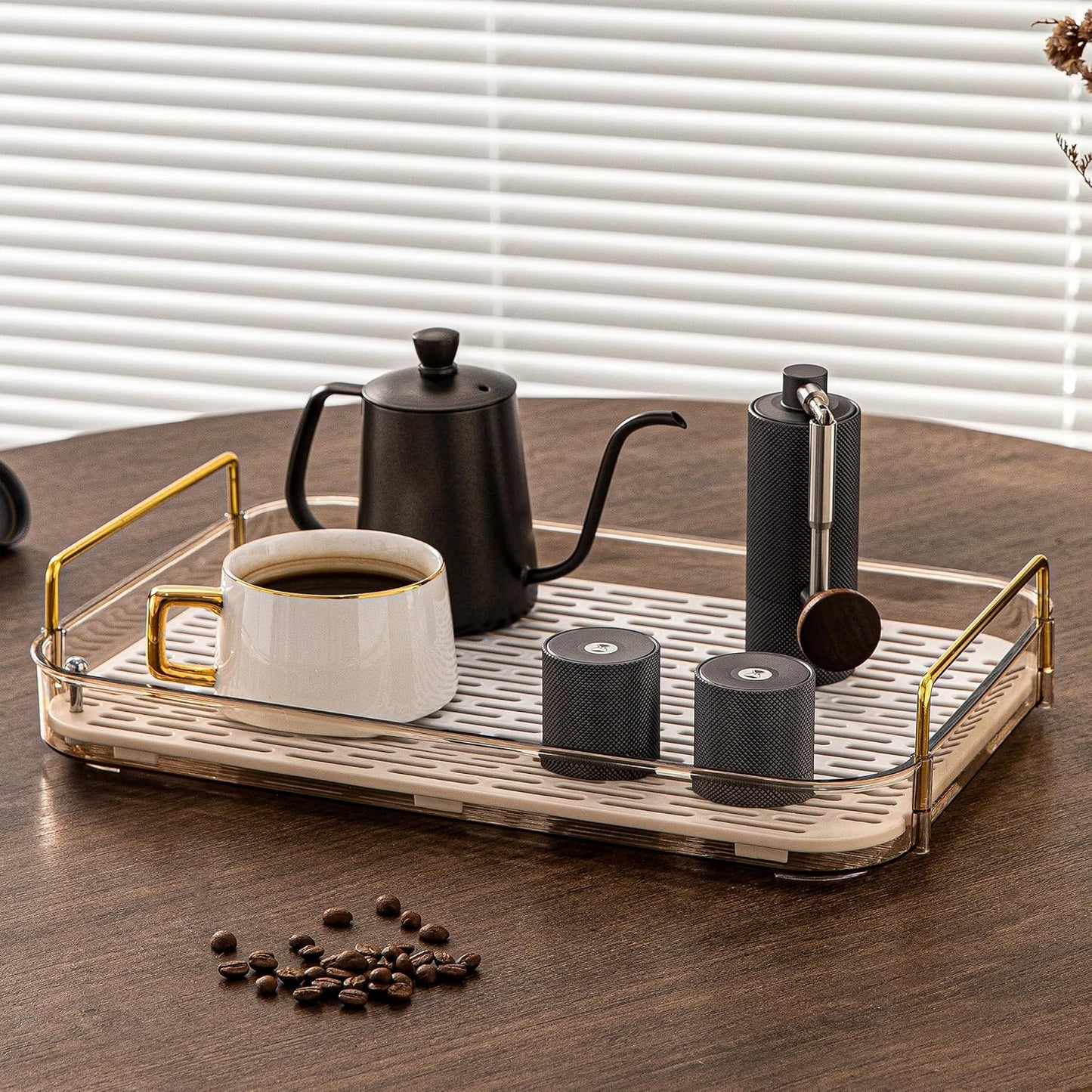 Coffee Bar Accessories, Station Organizers,Large Capacity Storage with Drain Board,Whisky Tray,Mug Tea Cup Holder Coffee Bar Organizer,Amber Gold