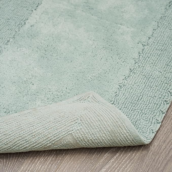Laura Ashley Ruffle Border 100% Cotton Bath Rug Set, Aqua, 17" x 24"/ 20" x 32"