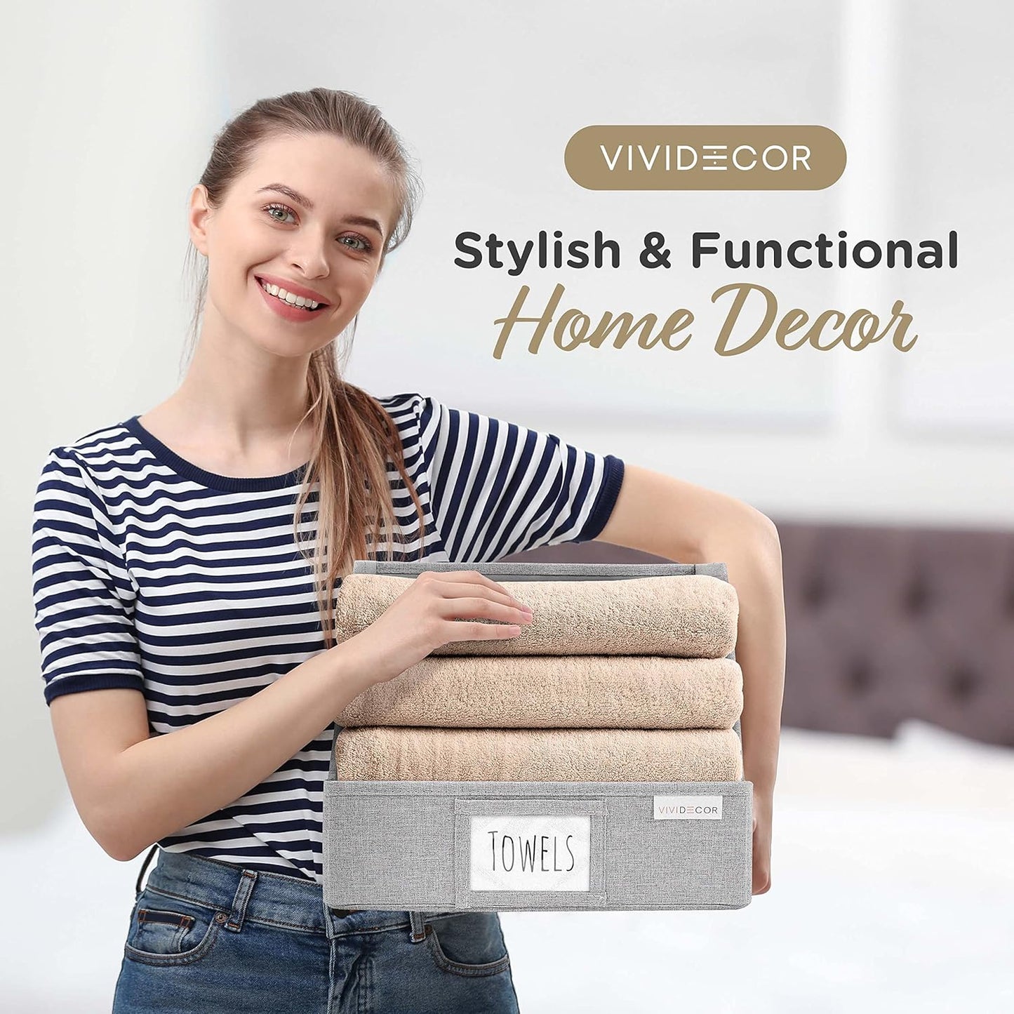 Trapezoid Closet Bins for Shelves – 12x12x10 Fabric Storage Baskets, Closet Organizers Bins, Open Front Fabric Baskets, Collapsible Organizer Boxes for Clothes, Linen – Light Gray, 3 Pack