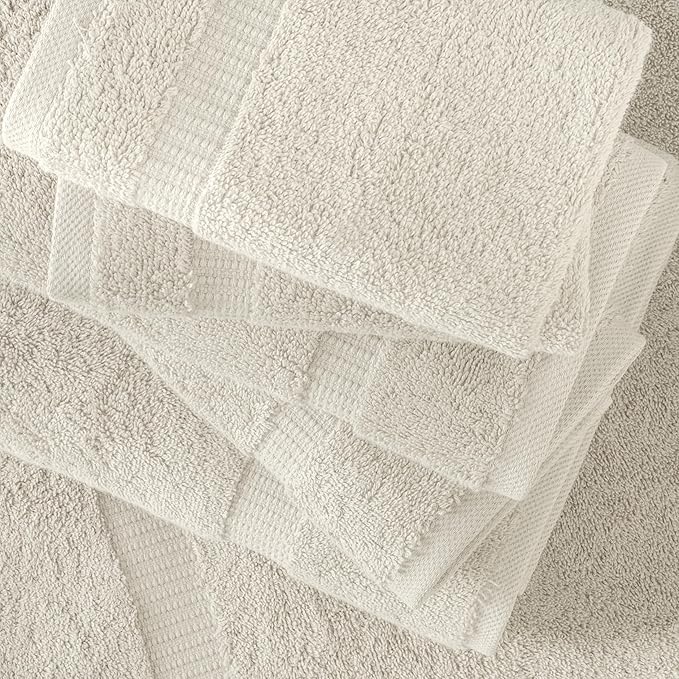 SALBAKOS 100% Turkish Cotton 6-Piece Towel Set | Heirloom Quality Hotel & Spa Collection | Soft, Super Absorbent 2 Washcloth, 2 Hand, 2 Bath Towel Sets | Made in Turkey (Ivory, 6 Piece Towel Set)