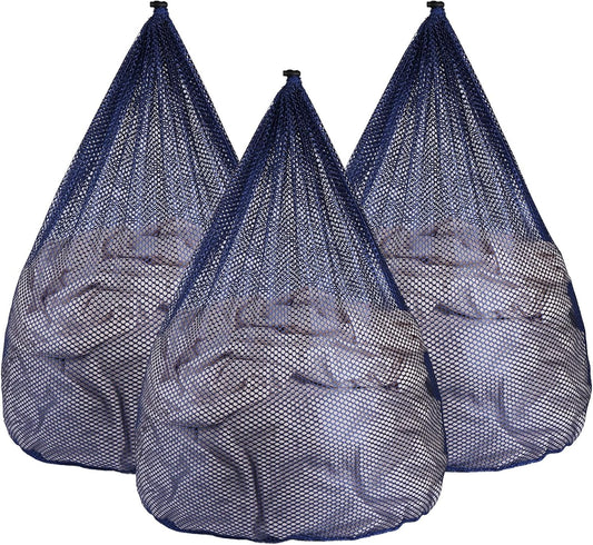 3Pcs Mesh Laundry Bags Washing Machine Mesh Wash Bags Jumbo for Delicates Clothes,Bed Linen,Toys with Drawstring Closure Sturdy(3 XXLarge 28 x 26 Inches, Blue)