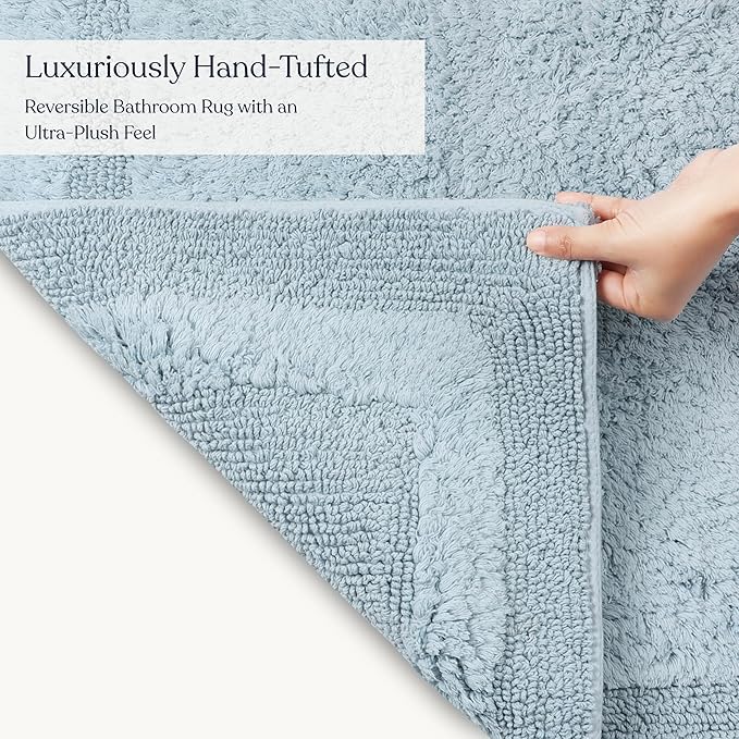 Delara Organic Cotton Reversible Bath Mat – 3000 GSM, GOTS Certified, Ultra-Thick & Super Absorbent | Soft, Plush & Quick-Drying Bathroom Rug (Light Blue, 30x50)