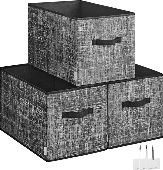 SONGMICS Storage Cubes, 19.7 x 11.8 x 11.8 Inches Non-Woven Fabric Bins with Double Handles, Set of 3, Closet Organizers for Shelves, Foldable, for Clothes, Ink Black UROB450B01