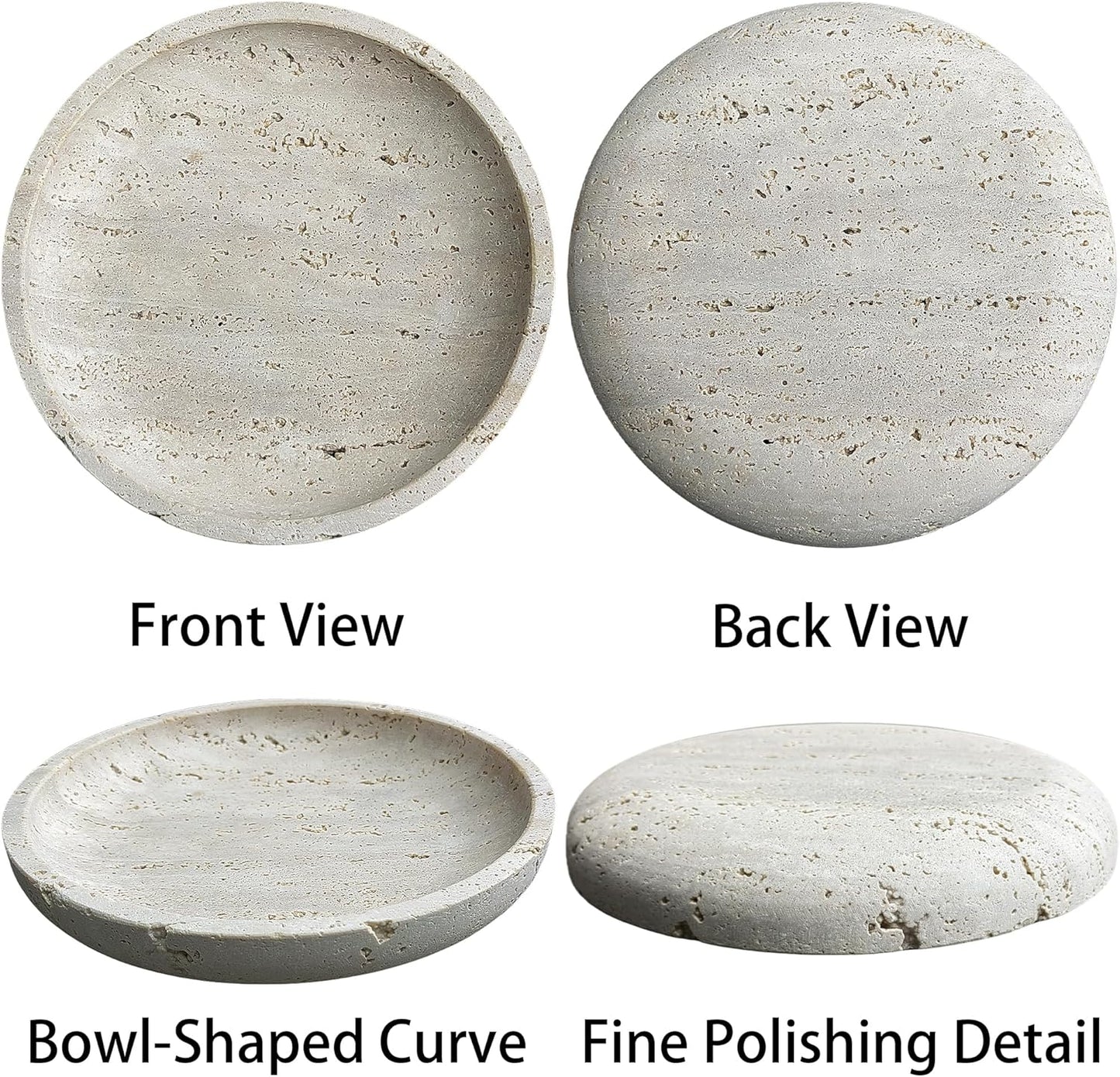 Natural Travertine Round Decorative Tray - 8-inch Beige Stone Vanity Bowl, Anti-Slip Organizer Plate for Bathroom, Kitchen, Home Décor, Candles, Jewelry Display, 3/4-inch Height