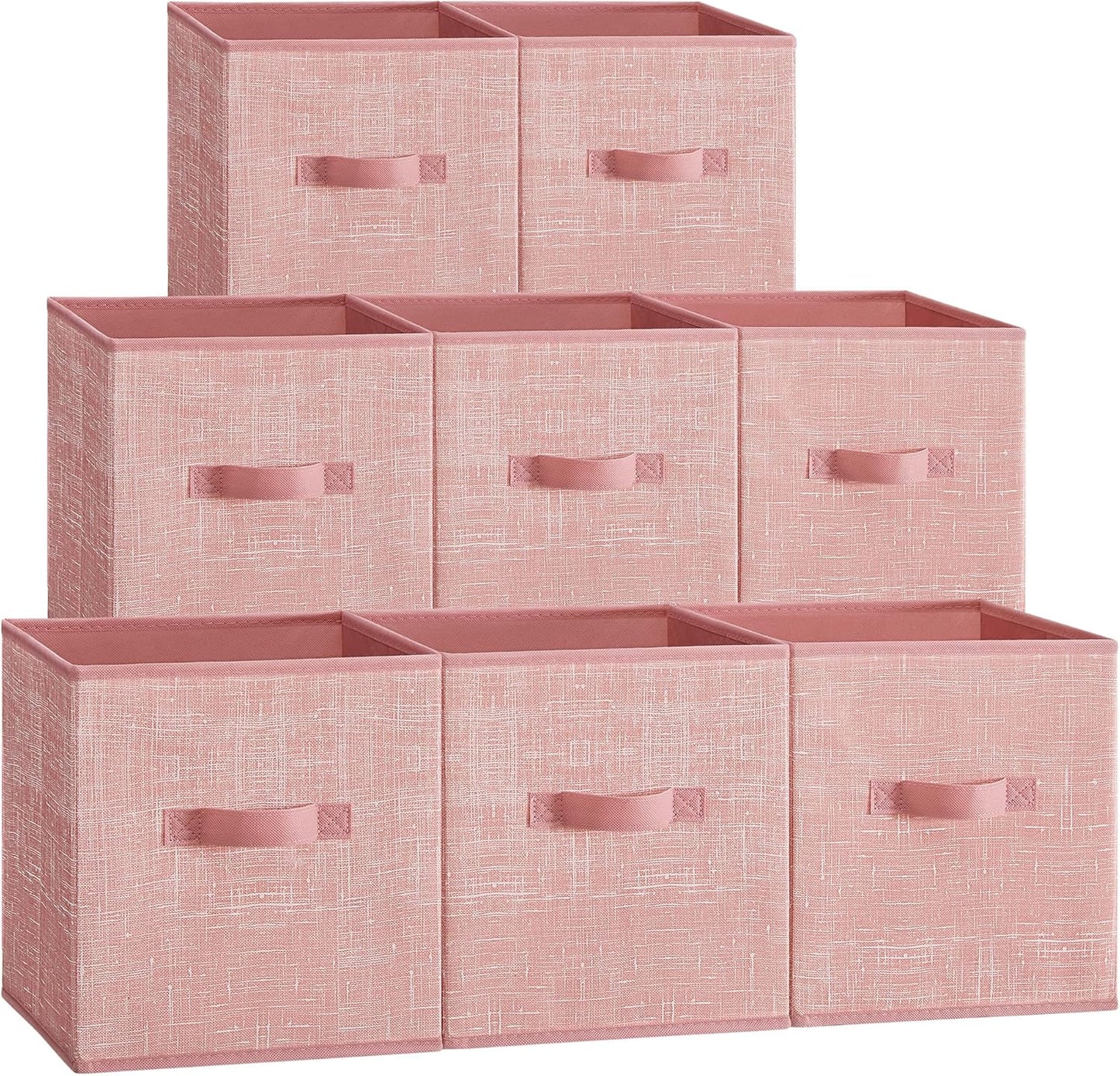 SONGMICS Storage Cubes, 10.2 x 10.2 x 11 Inches Non-Woven Fabric Bins with Double Handles, Set of 8, Closet Organizers for Shelves, Foldable, for Clothes, Jelly Pink UROB826R01