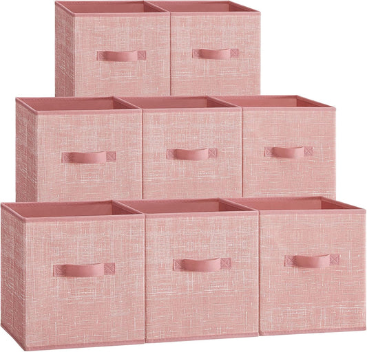SONGMICS Storage Cubes, 10.2 x 10.2 x 11 Inches Non-Woven Fabric Bins with Double Handles, Set of 8, Closet Organizers for Shelves, Foldable, for Clothes, Jelly Pink UROB826R01