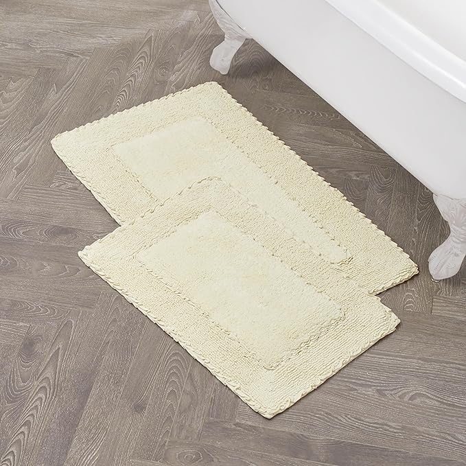 Laura Ashley Ruffle Border 100% Cotton Bath Rug Set, Yellow, 17" x 24"/ 20" x 32"